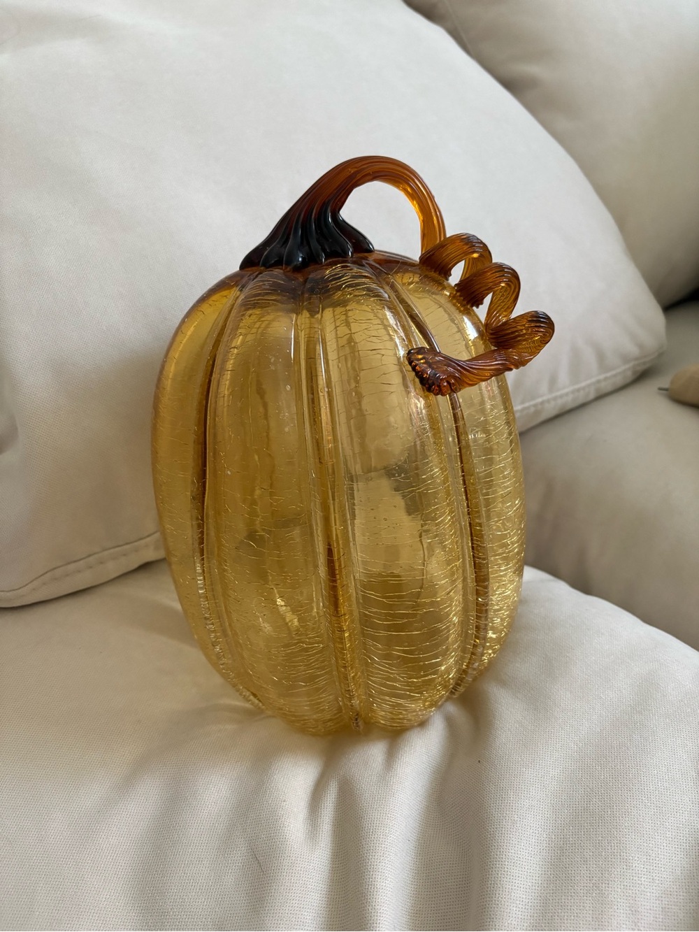 Hobby Lobby Amber Glass Pumpkin with Curled Stem